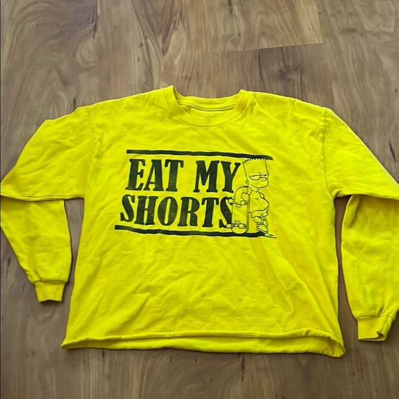 the Simpsons Tops - Yellow Long Sleeve cropped Tee with Graphic Print